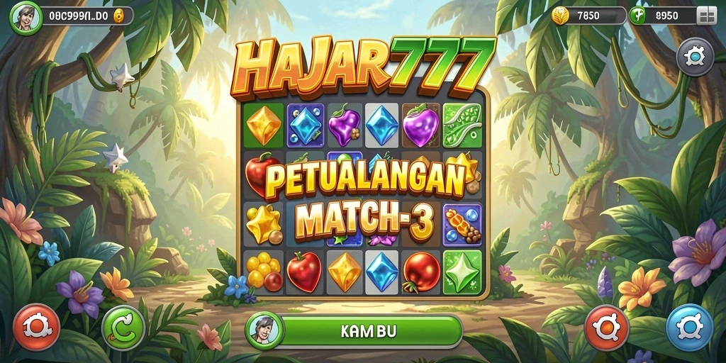 Tampilkan gameplay seru HAJAR777 dengan tantangan Match-3.