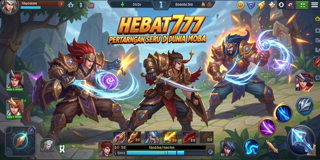 Tampilan seru dari gameplay HEBAT777 di arena MOBA.