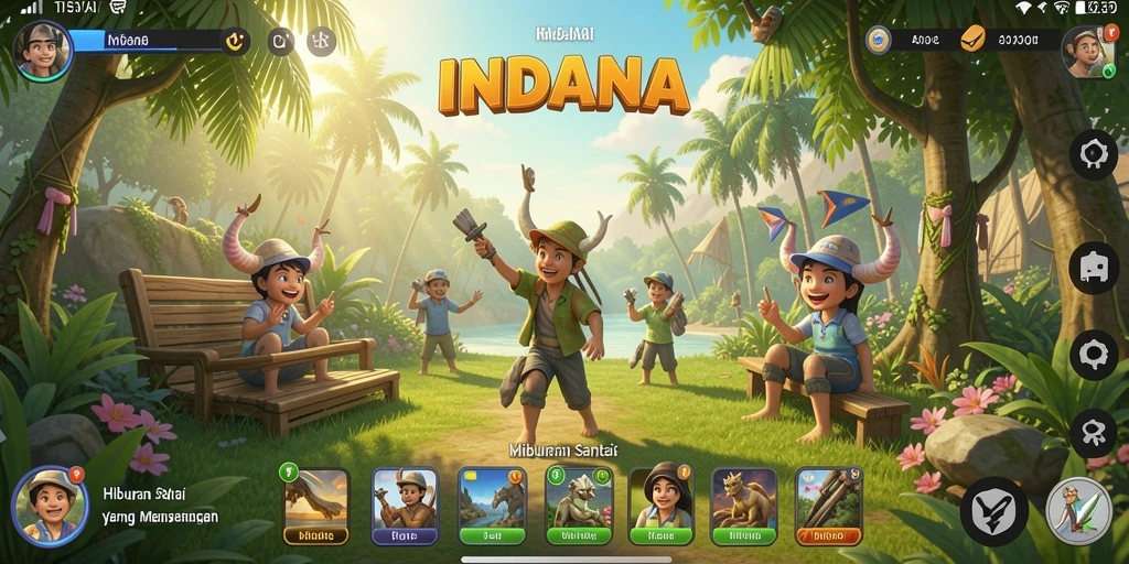Tampilan gameplay INDAAA yang ceria dan menarik.