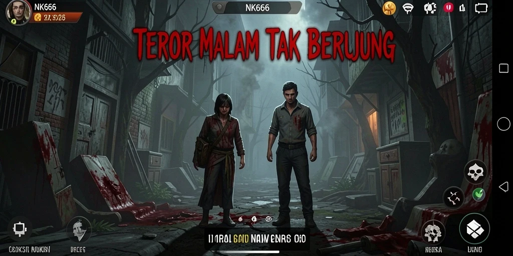 Screenshot gameplay NK666 yang menampilkan suasana menyeramkan dan mencekam.