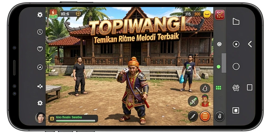 Tampilan screenshot utama dari gameplay <strong>TOPIWANGI</strong> yang mendebarkan dan penuh warna.