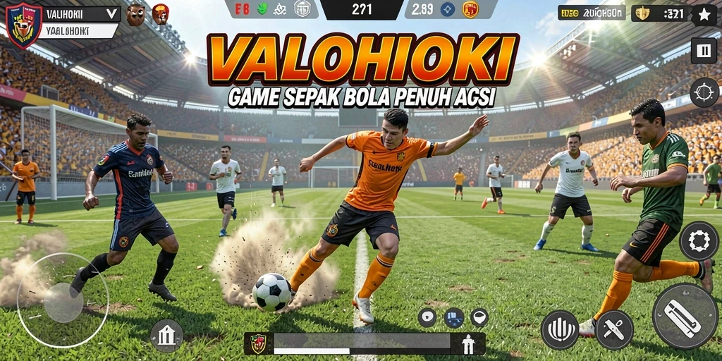 Screenshot gameplay VALOHOKI menampilkan pemain sedang beraksi di lapangan sepak bola.
