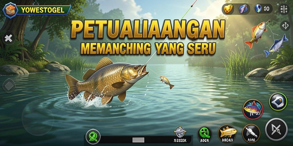 Gameplay menarik dalam YOWESTOGEL menampilkan aksi memancing yang seru.